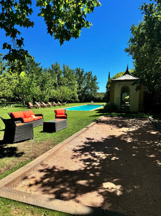 The pool and pavilion in afternoon light